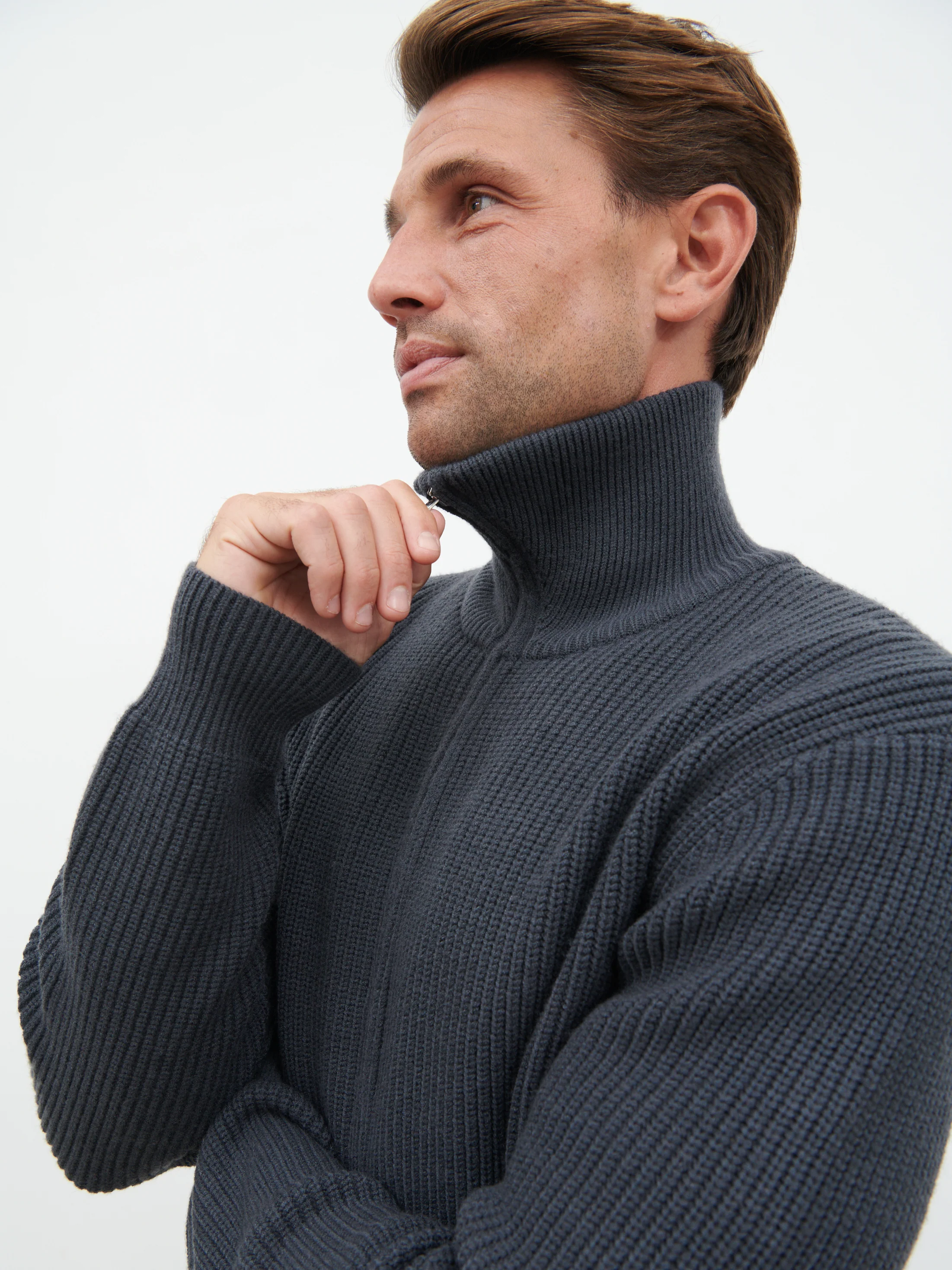 Tucker Double Zip Knit Jacket - Charcoal Blue - Image 6