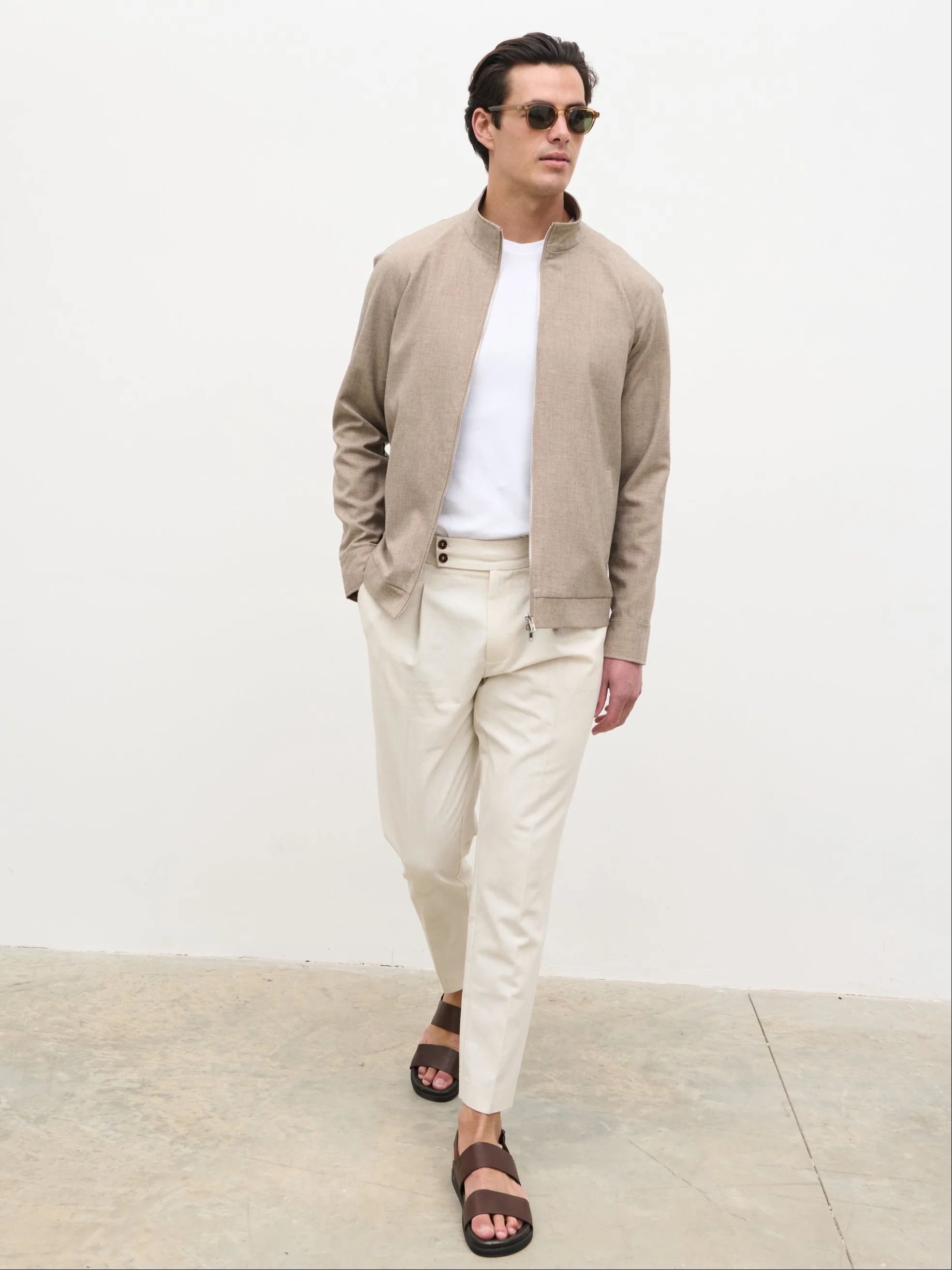 Vincent High Neck Zip Jacket - Beige Marl - Image 10