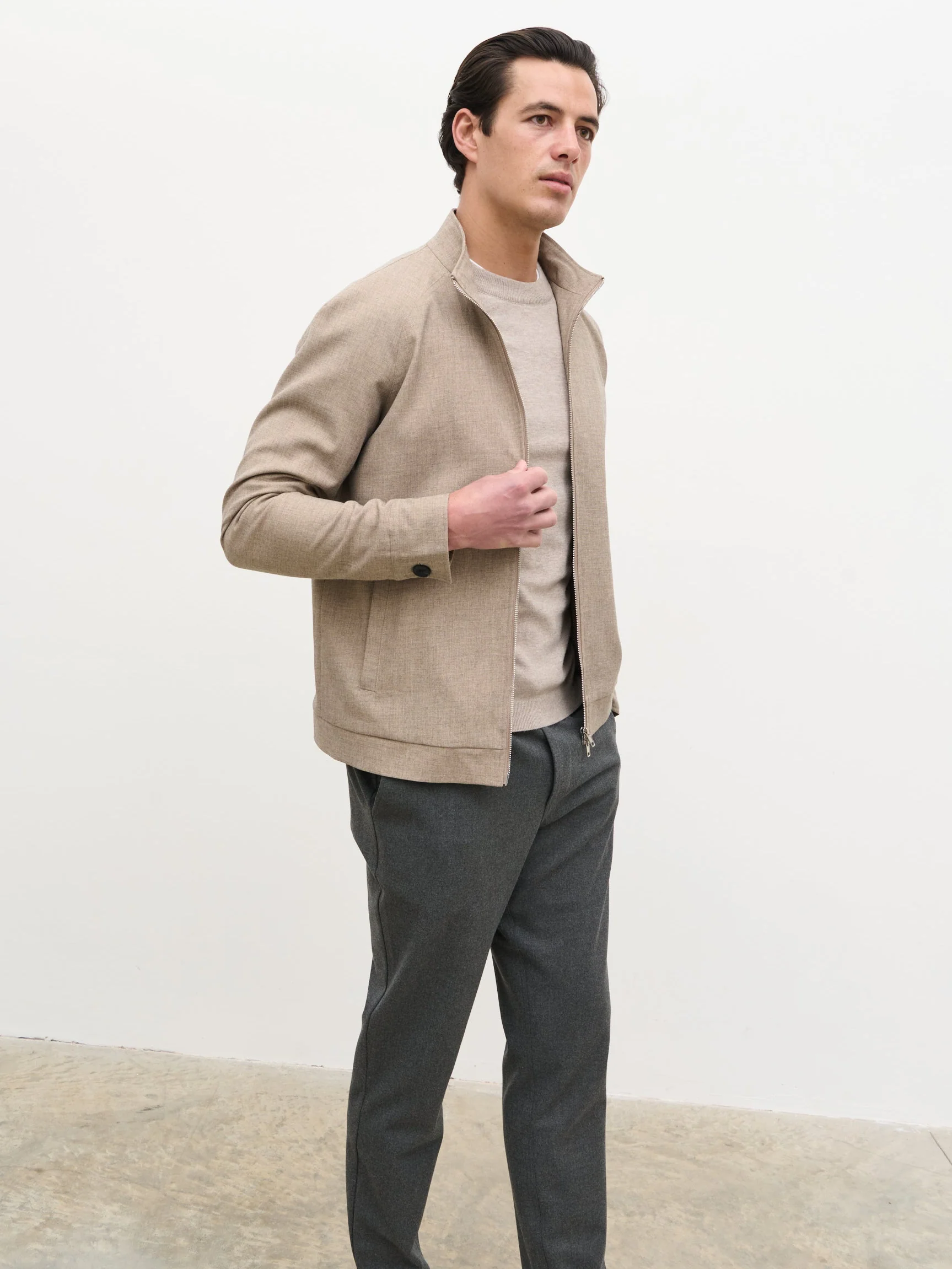 Vincent High Neck Zip Jacket - Beige Marl - Image 5