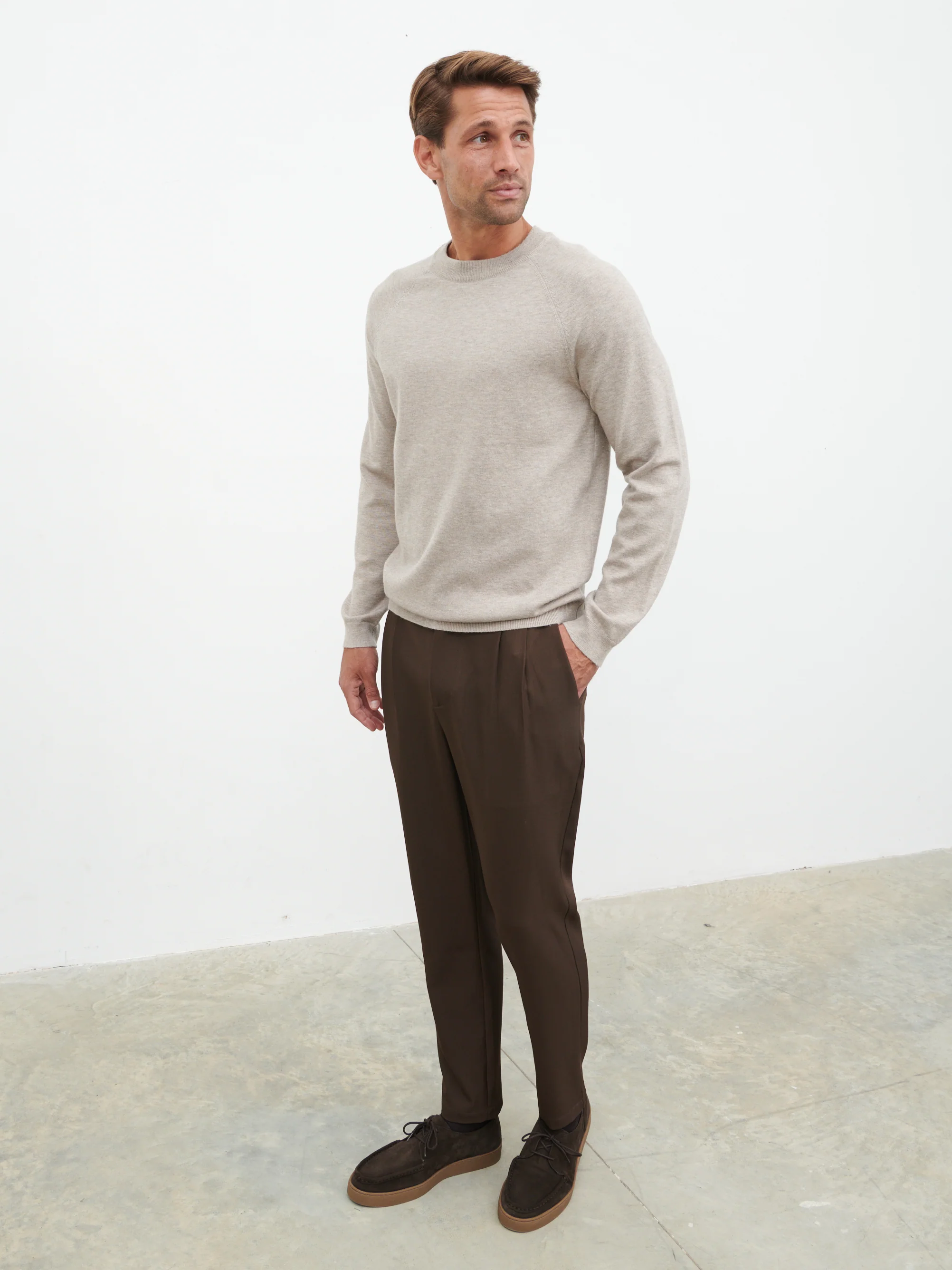 Wyatt Crew Neck Knit Jumper - Mushroom - Image 4