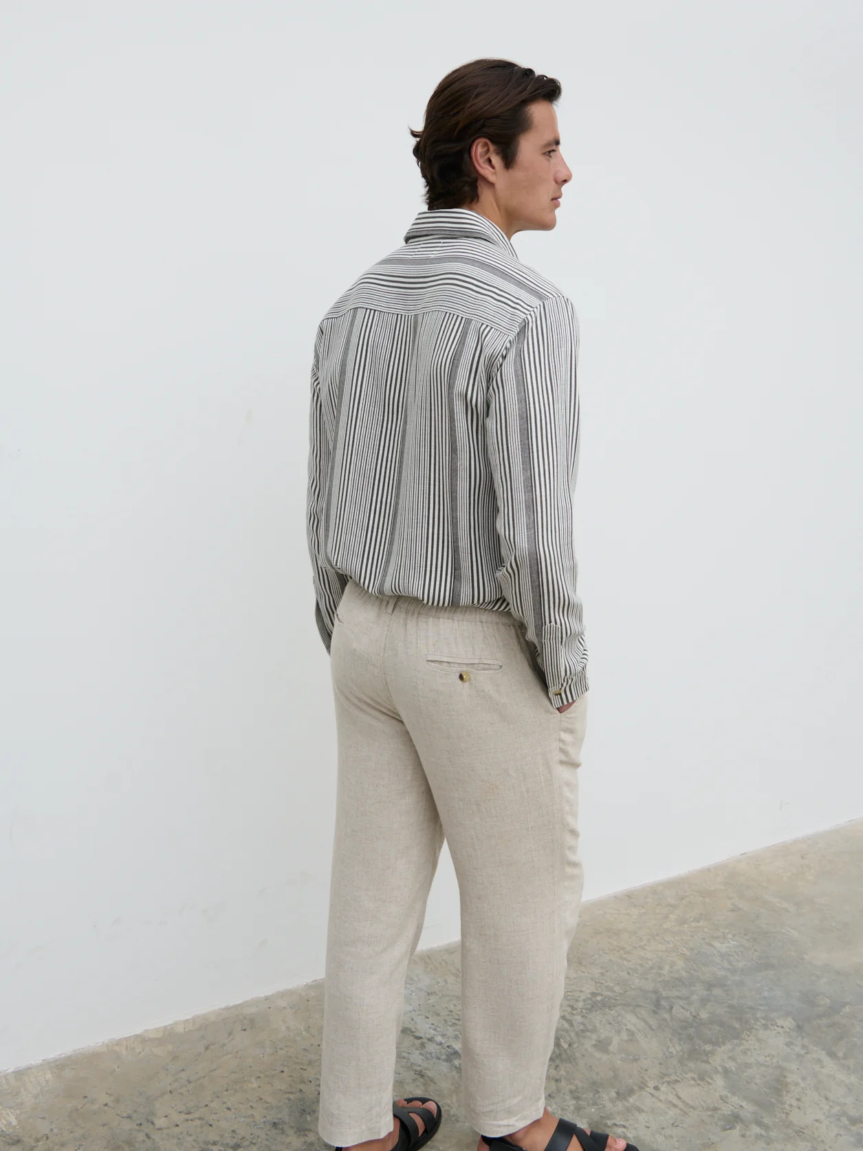 Wynn Stripe Long Sleeve Shirt - Slate Grey and Cream - Image 3