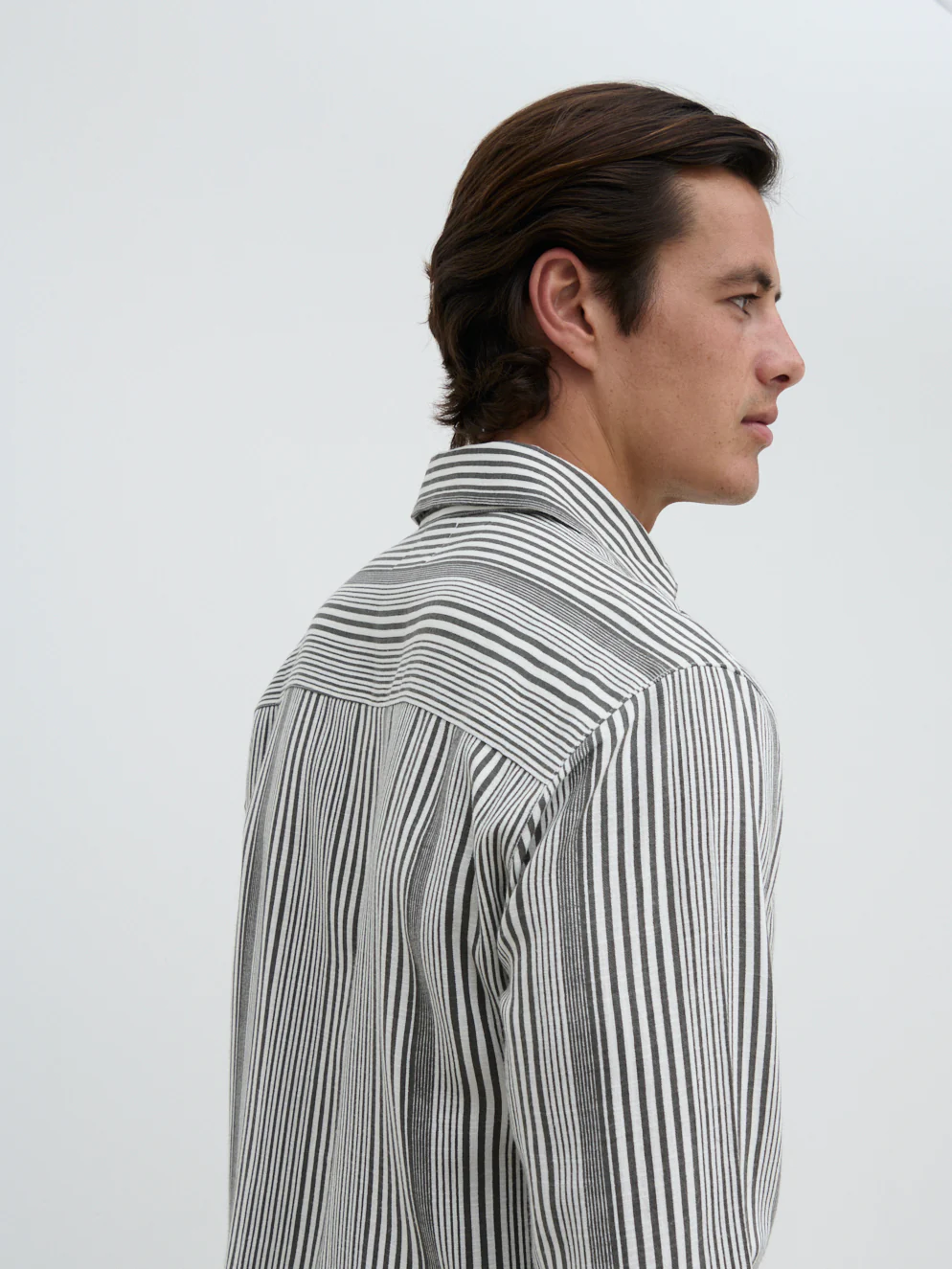 Wynn Stripe Long Sleeve Shirt - Slate Grey and Cream - Image 4