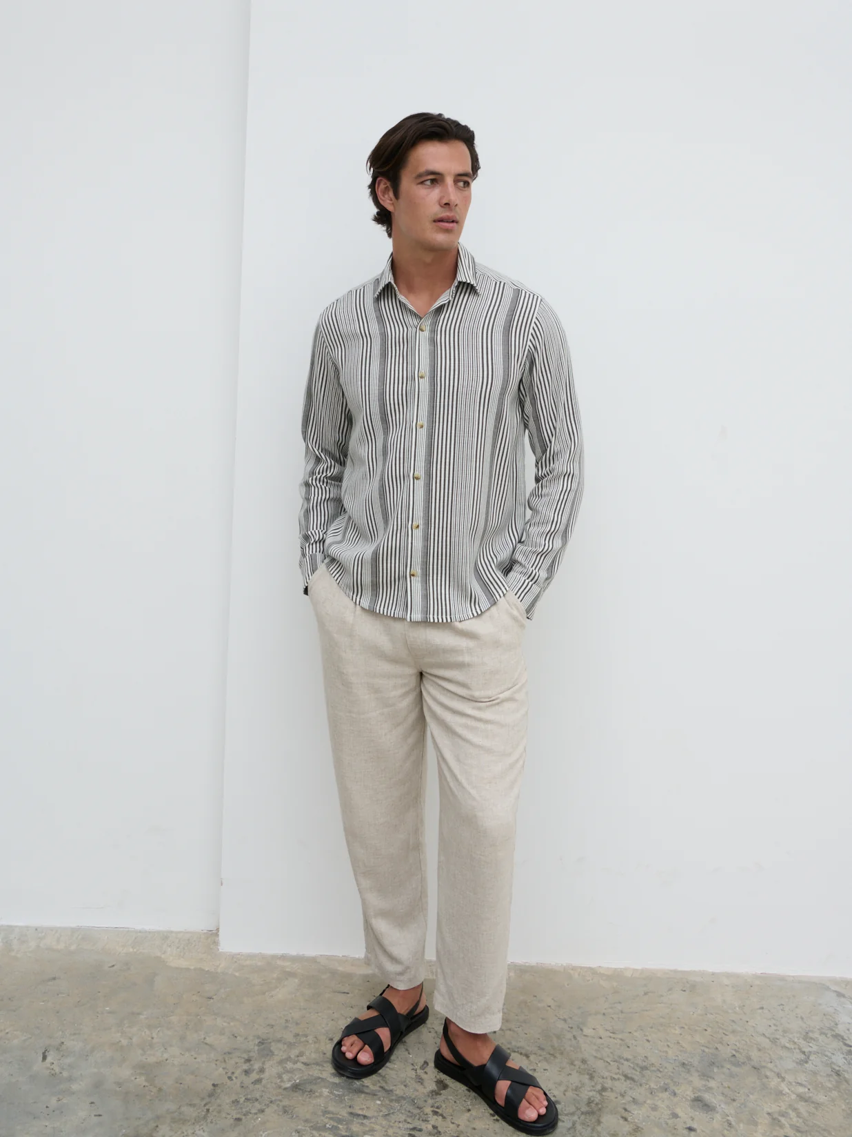 Wynn Stripe Long Sleeve Shirt - Slate Grey and Cream - Image 5