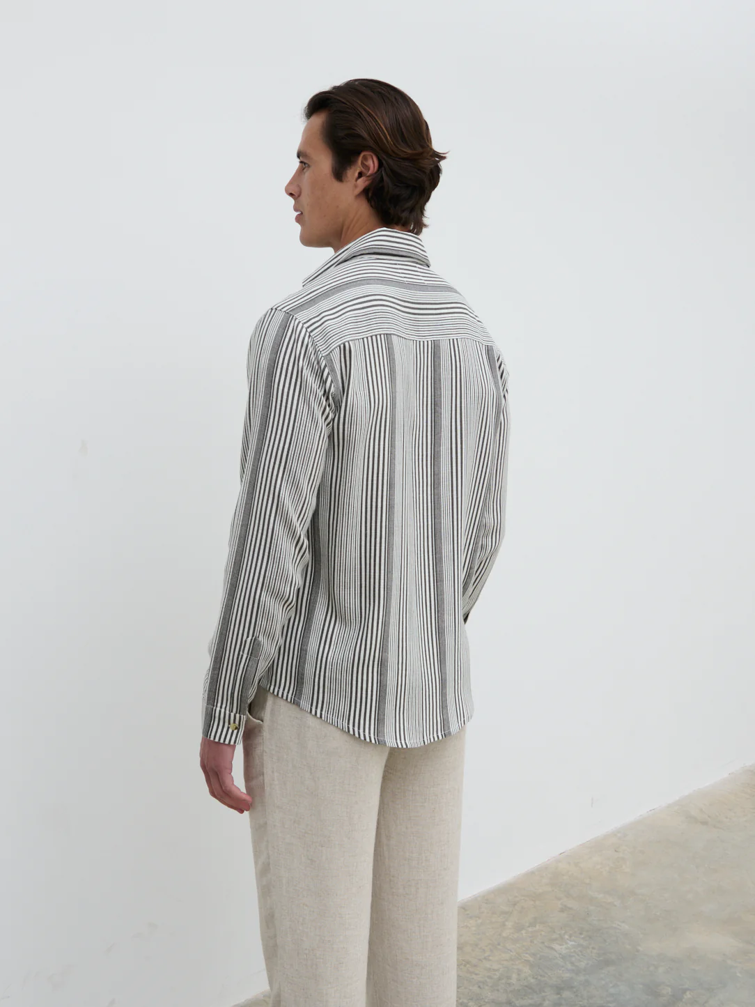 Wynn Stripe Long Sleeve Shirt - Slate Grey and Cream - Image 6
