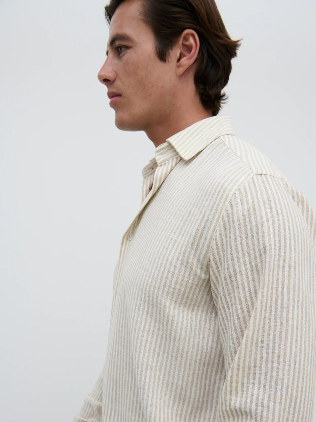Wynn Stripe Long Sleeve Shirt - Taupe and Cream - Image 2
