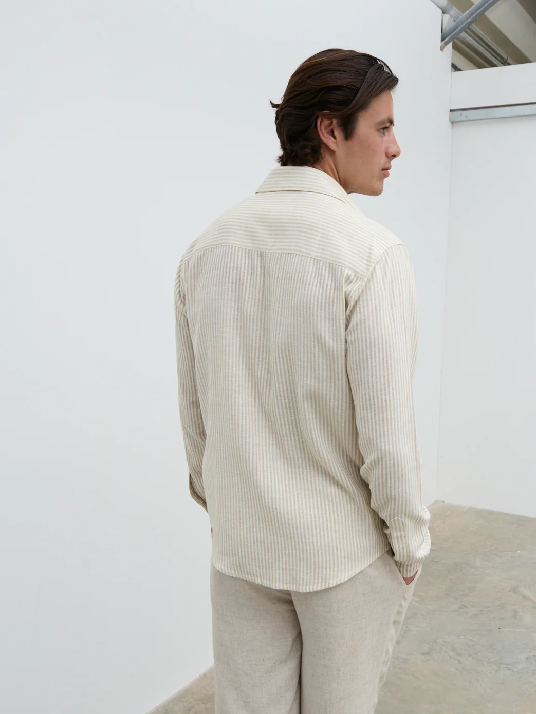 Wynn Stripe Long Sleeve Shirt - Taupe and Cream - Image 5