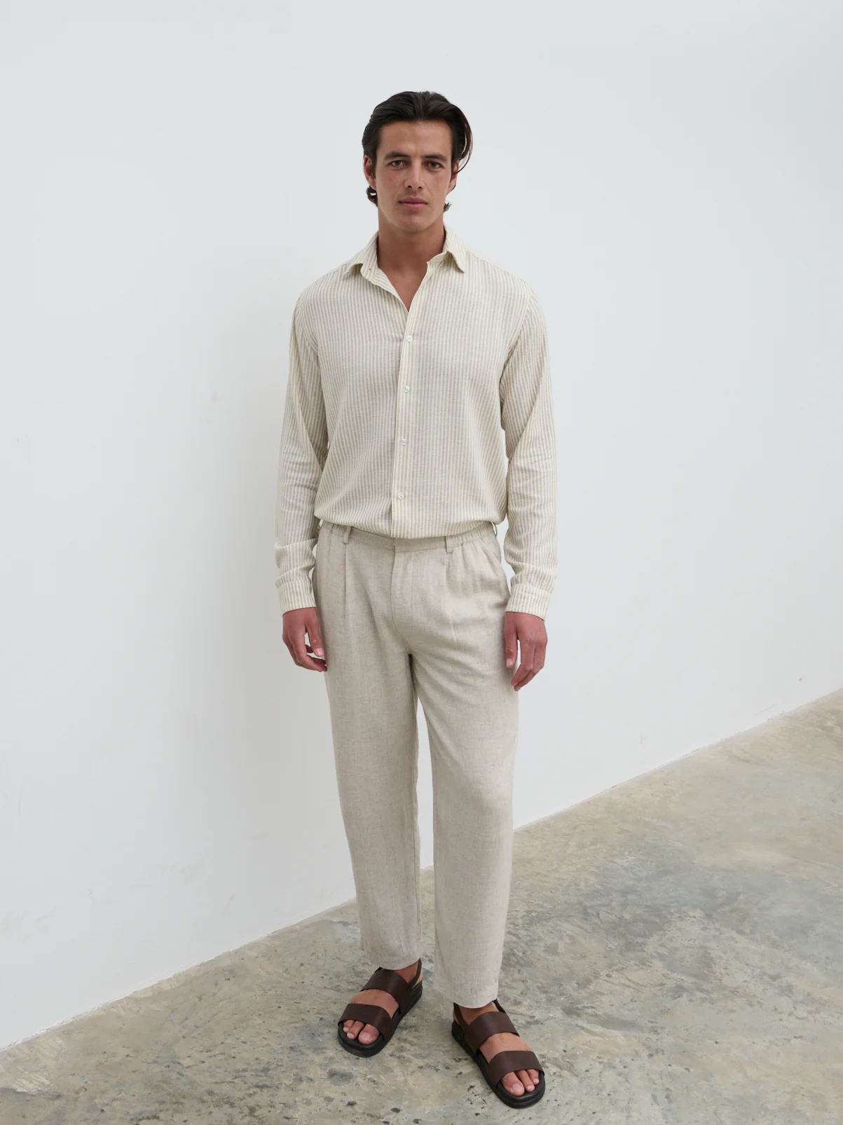 Wynn Stripe Long Sleeve Shirt - Taupe and Cream - Image 6